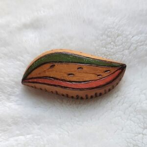 Vintage Carved Wooden Leaf Brooch OOAK